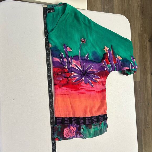 Carole Little Boho Southwestern Cactus Print Top Size L V-Neck‎ Oversized Artsy - Picture 11 of 12